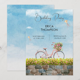 Blue Sky vélo paysage anniversaire Invitation