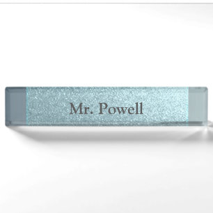 Blue Slick Faux feuille Nom Plaque