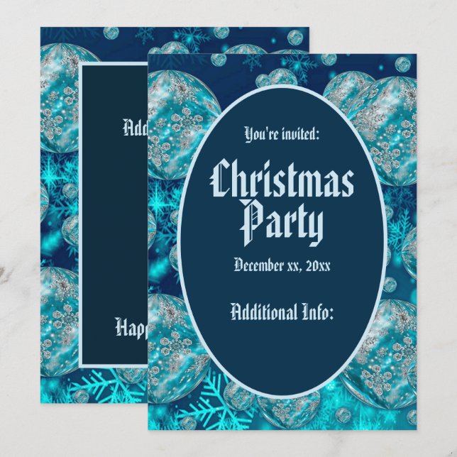 Blue Snowflake Bubbles Fête Invitation (Devant / Derrière)