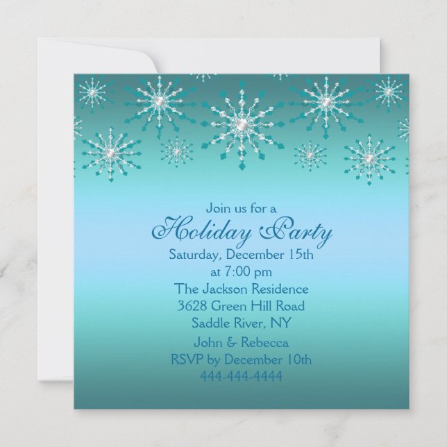 Blue Snowflake Fête Invitation (Devant)