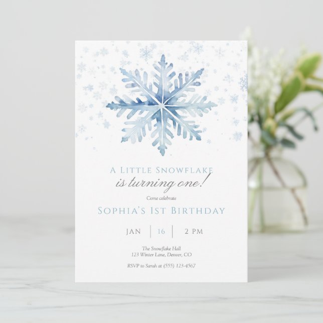 Blue Snowflake Invitation d'anniversaire (Debout devant)