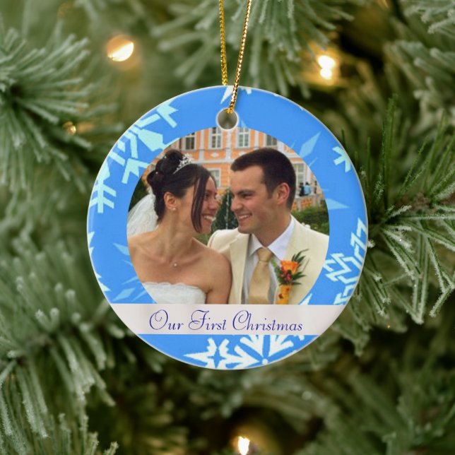 Blue Snowflake Notre premier ornement photo de Noë (Arbre)