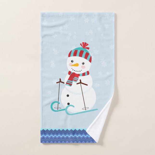 Blue Snowflake Snowmen Serviettes de bain de Noël (Serviette à main)