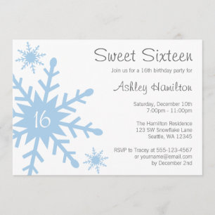 Blue Snowflake Sweet 16 hiver Invitation d'anniver