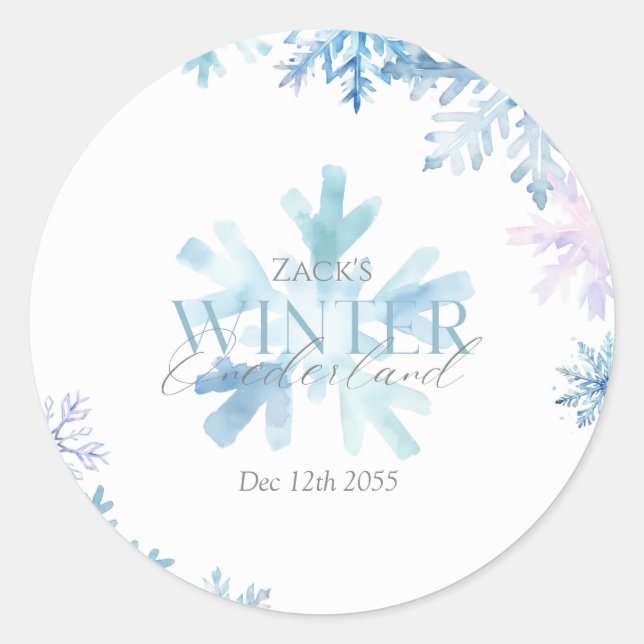 Blue Snowflake Thank You Round Stickers (Devant)