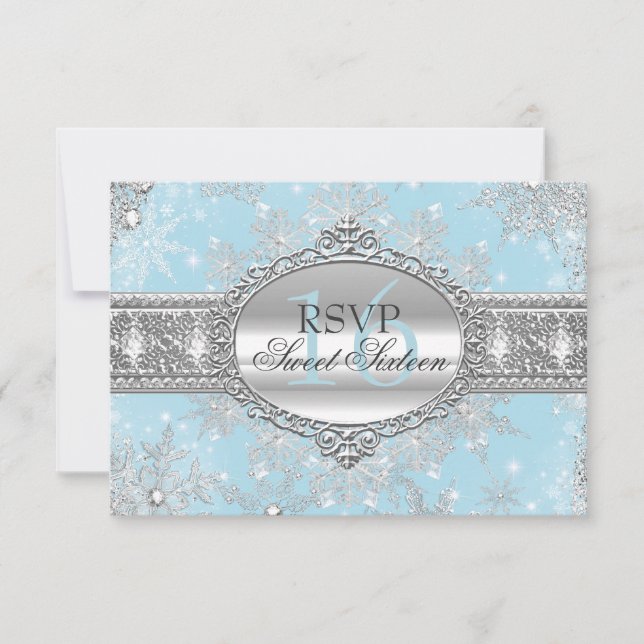 Blue Snowflake Winter Wonderland Sweet 16 RSVP (Devant)