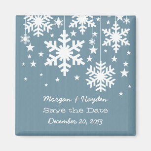 Blue Snowflakes et Stars Save the Date Magnet
