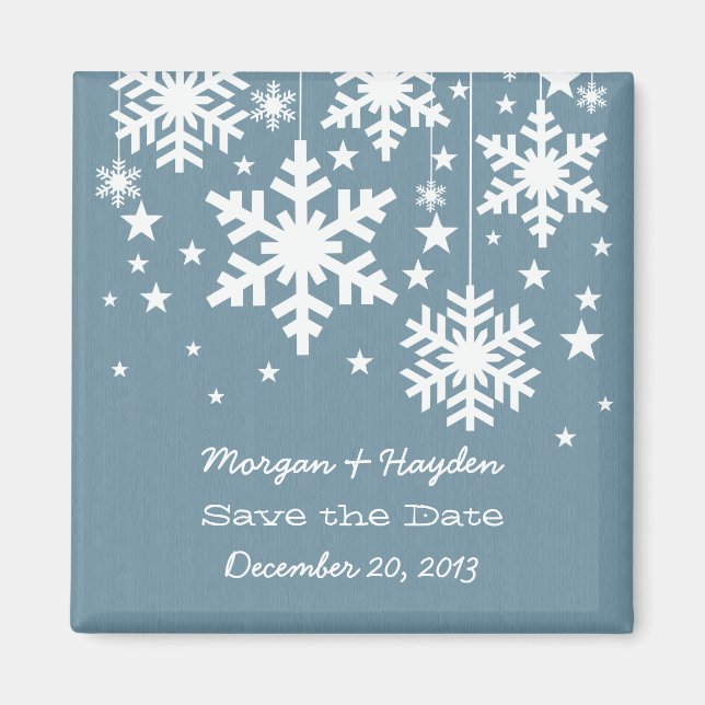 Blue Snowflakes et Stars Save the Date Magnet (Devant)
