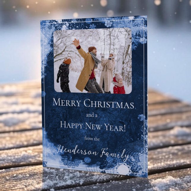 Blue Snowflakes Flat Holiday Carte photo (Blue Snowflakes Flat Holiday Photo Card)