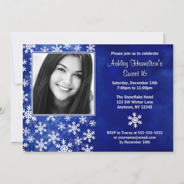 Blue Snowflakes, photo Sweet 16 Invitations (Devant)