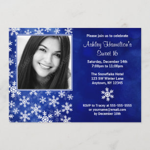 Blue Snowflakes, photo Sweet 16 Invitations