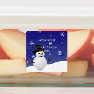 Blue Snowman scène d'hiver Noël Étiquette de pâtis