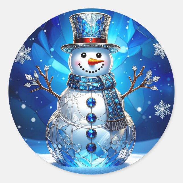 Blue Snowman Snowflakes Holiday Sticker (Devant)
