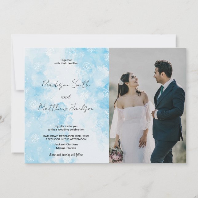 Blue Snows Nuage Mariage Invitations avec photo (Devant)