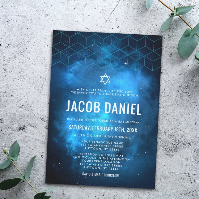 Blue Space Galaxy Bar Mitzvah Invitations (Créateur téléchargé)