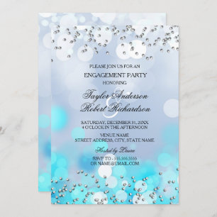 Blue Sparkle Lights Engagement Party Invitation