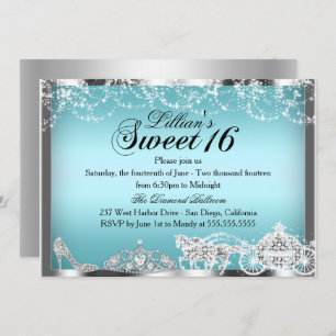 Blue Sparkle Princess Theme Sweet 16 Invitation
