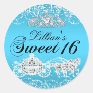 Blue Sparkle Princess Theme Sweet 16 Sticker