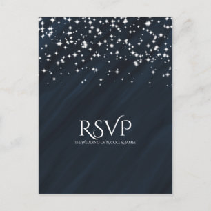 Blue & Sparkle Stars Élégant Mariage Carte RSVP