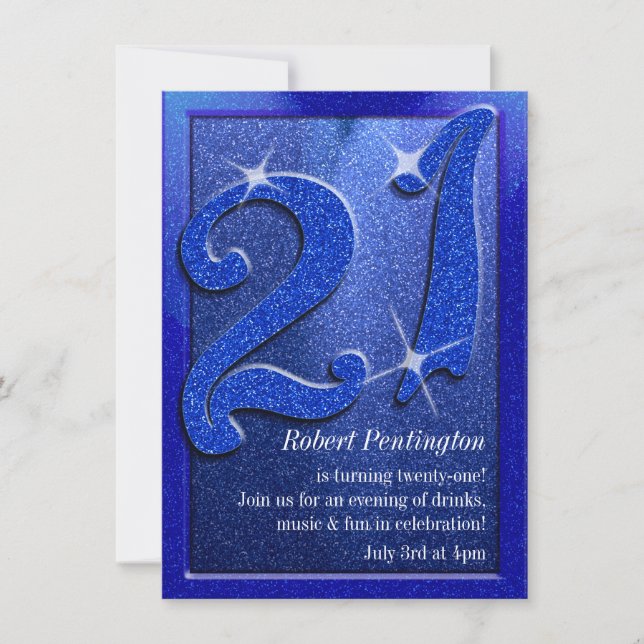 Blue Sparkly 21e anniversaire Invitations (Devant)