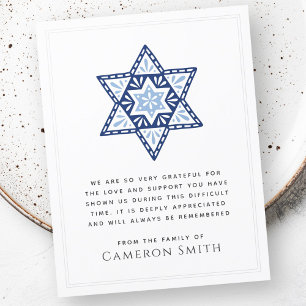 Blue Star of David carte de remerciements de compa