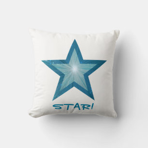 Blue Star 'STAR!' lancer oreiller carré blanc