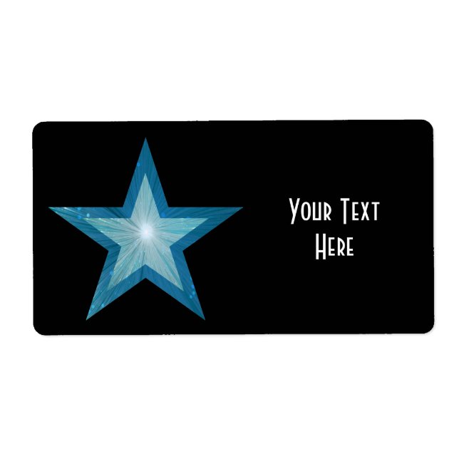 Blue Star 'Your Text' étiquette grand noir (Devant)
