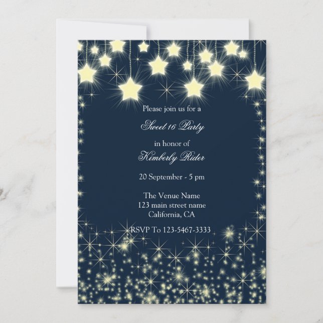 Blue Starry Night Star Invitations Anniversaire (Devant)