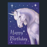 Blue Starry Unicorn Happy Birthday Poster<br><div class="desc">Wall poster of a white unicorn on a blue starry background,  that says Happy Birthday on it.</div>