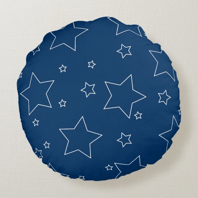 Blue Stars 4 juillet Round Coussin (Dos)