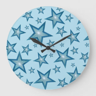 Blue Stars horloge ronde bleu pâle