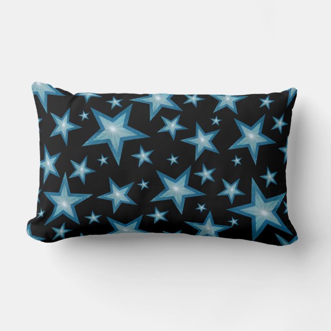 Blue Stars imprimé lancer oreiller lumbar noir (Recto)