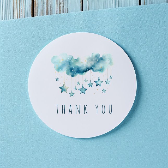 Blue stars merci autocollant (Watercolor Blue Starry Sky fun thank you sticker for your baby shower.)