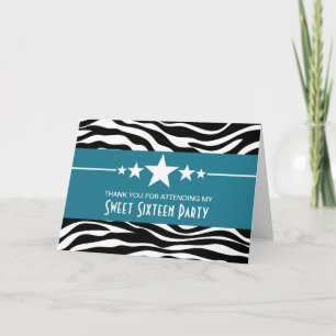 Blue Stars Zebra Print Sweet 16 Cartes de remercie