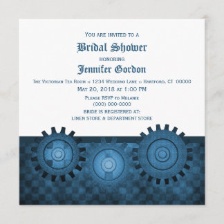 Blue Steampunk Gears Fête des mariées Invitation
