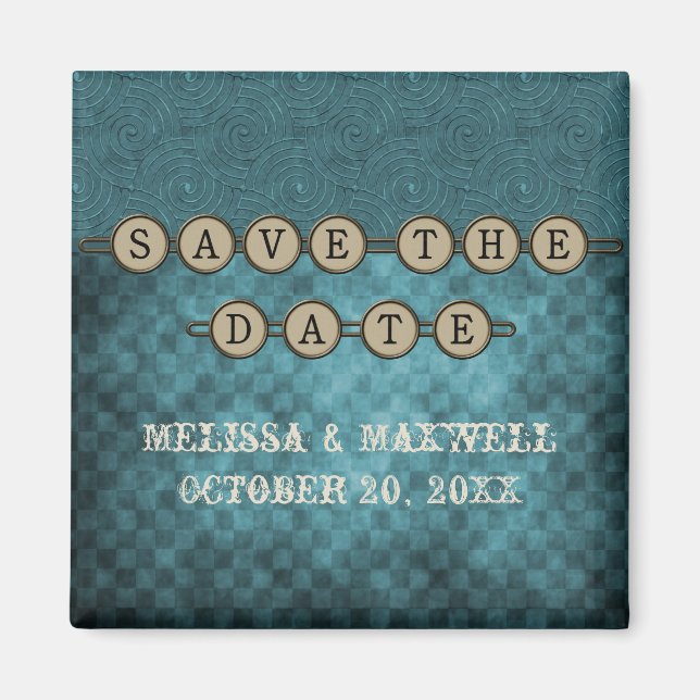Blue Steampunk Keys Save the Date Magnet (Devant)