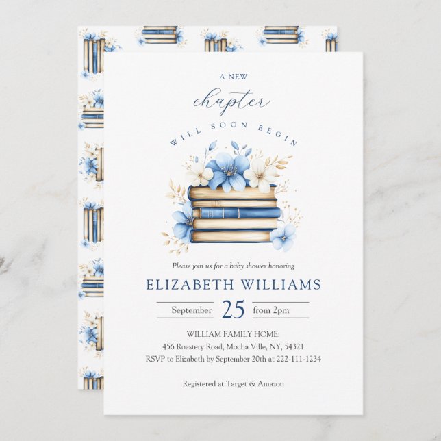Blue Storybook Baby shower Invitation Garçon (Devant / Derrière)