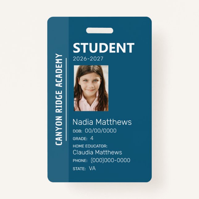 Blue Stripe Homeschool Student ID Badge (Devant)