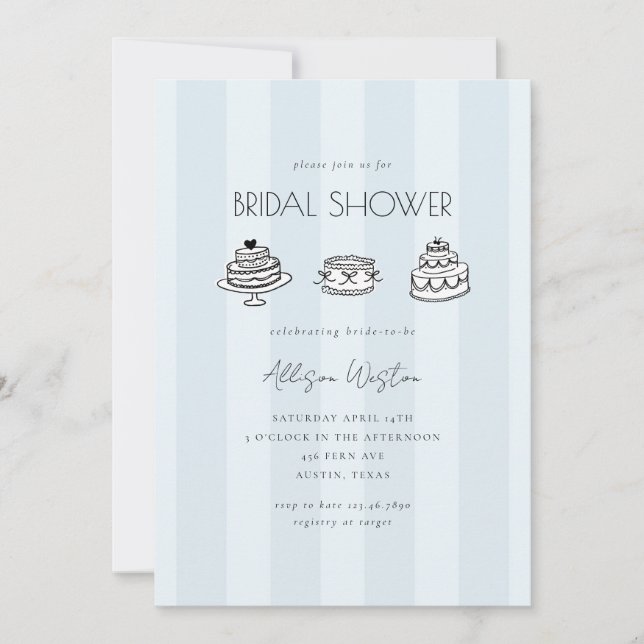 Blue Striped Vintage Cake Bridal Shower Invitation (Devant)