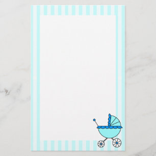 Blue Stripes Baby Carriage Papeterie