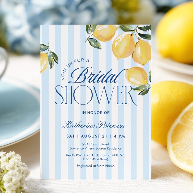 Blue Stripes Lemon Bridal Shower Invitation (Créateur téléchargé)