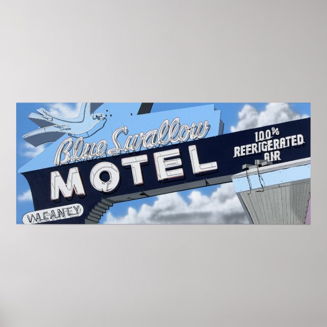 Blue Swallow Motel sur la Route 66 Retro Poster (Devant)