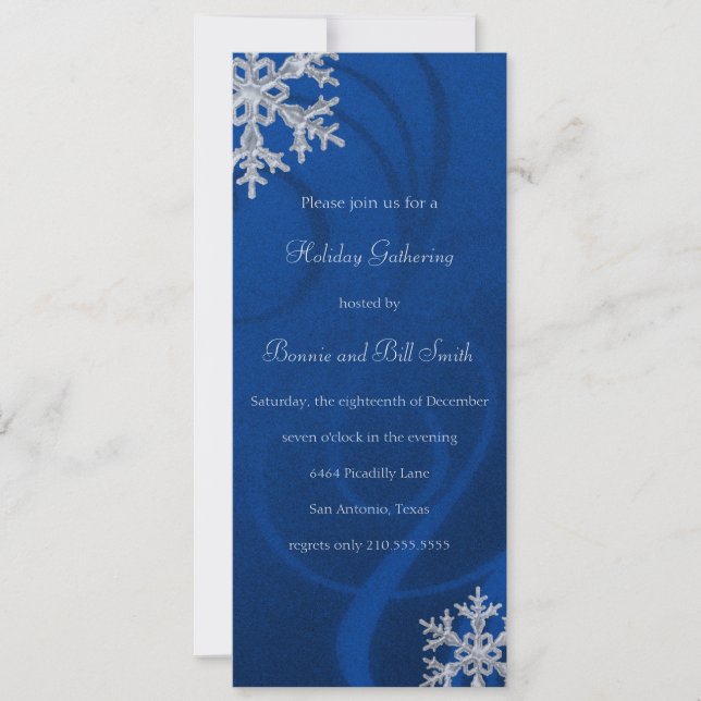 Blue Swashy Snowflake Fête Invitation (Devant)