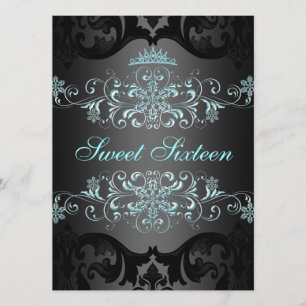 Blue Sweet16 Elégant Tiara Damask Invitation d'ann