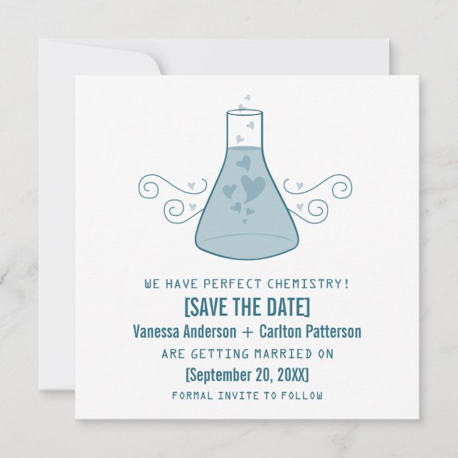 Blue Sweet Chimie Enregistrer la date Invitation (Devant)