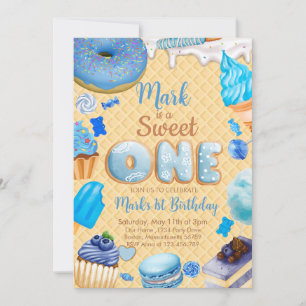 Blue Sweet Un 1er anniversaire Invitation garçon