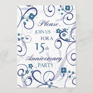 Blue Swirls 15e Anniversaire Carte d'invitation