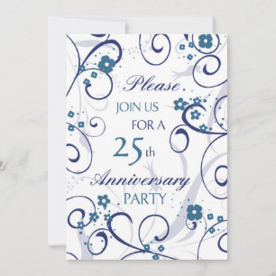 Blue Swirls 25e Anniversaire Carte d'invitation