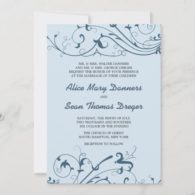 Blue Swirls - invitations de mariage (Devant)