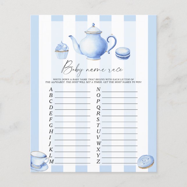 Blue tea party - Baby name race jeu (Devant)